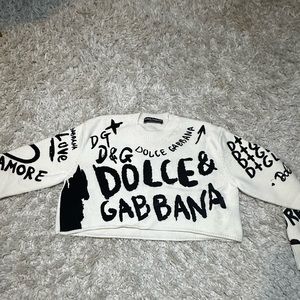 Dolce & Gabbana | Cropped sweater with intarsia and flocked dg graffiti